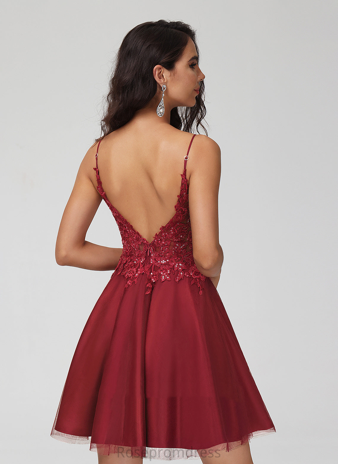 Jazlene Homecoming Dresses Lace Sequins Short/Mini A-Line Homecoming Tulle With Dress V-neck