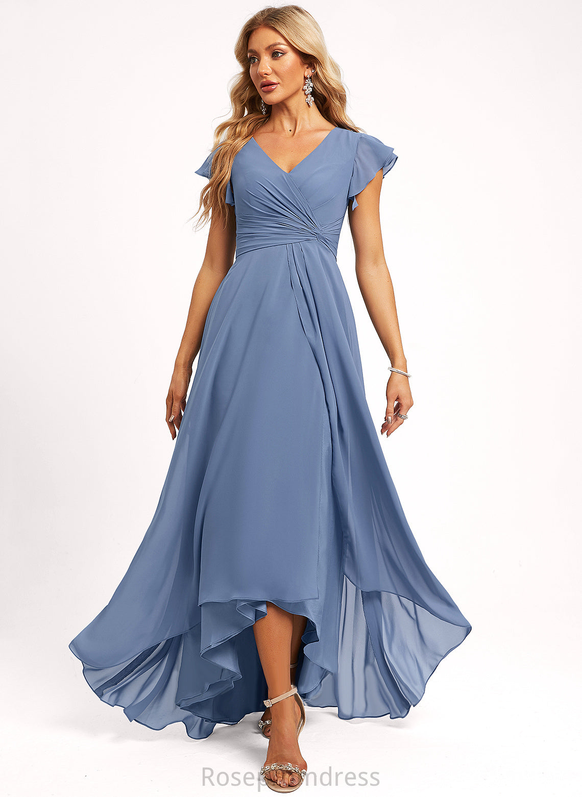 Silhouette Length Fabric Neckline Straps&Sleeves Asymmetrical A-line V-Neck Ina Natural Waist Sleeveless Trumpet/Mermaid Bridesmaid Dresses