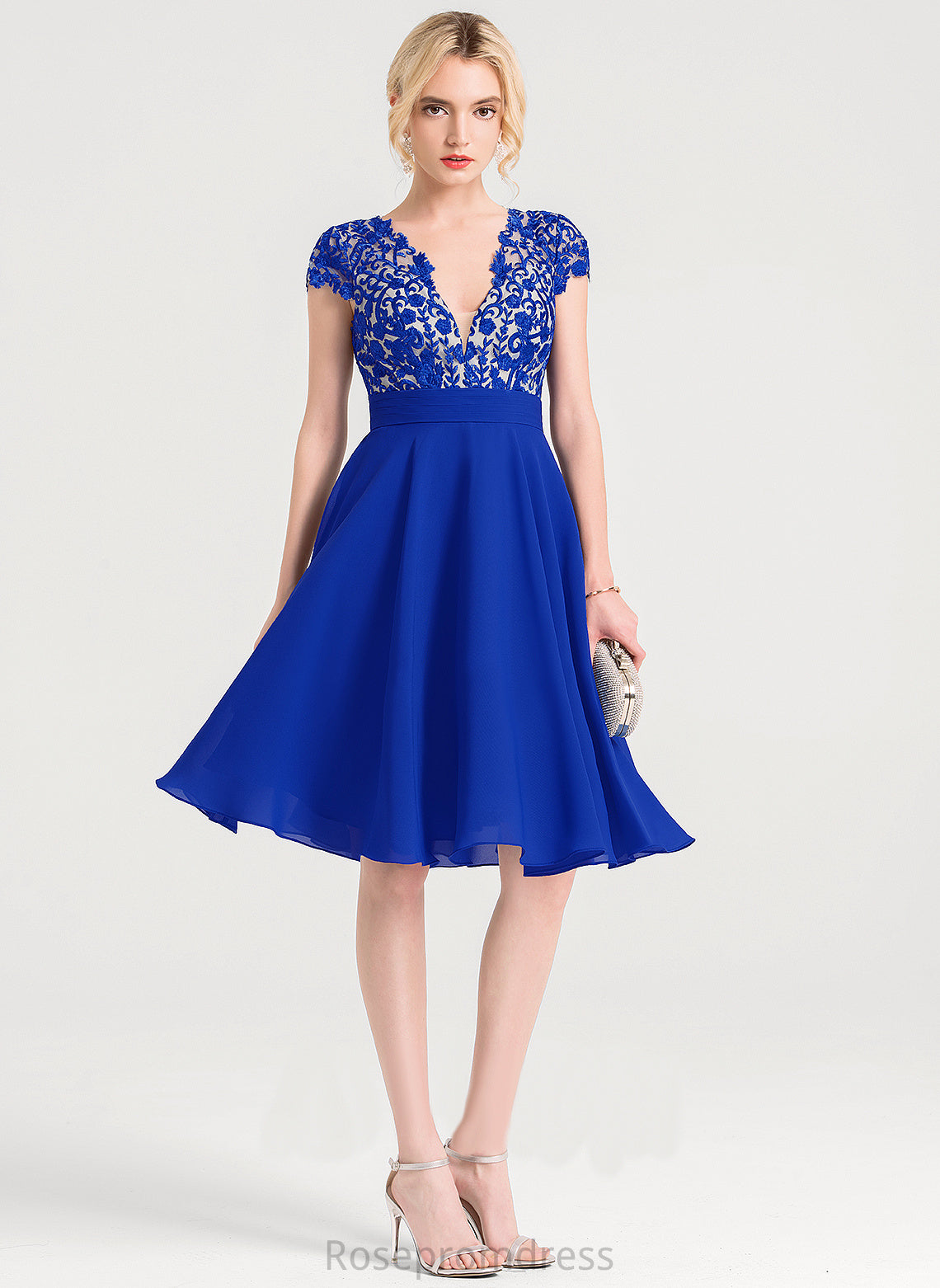 Chiffon Ruffle Cocktail With Dress A-Line Malia V-neck Cocktail Dresses Knee-Length Lace