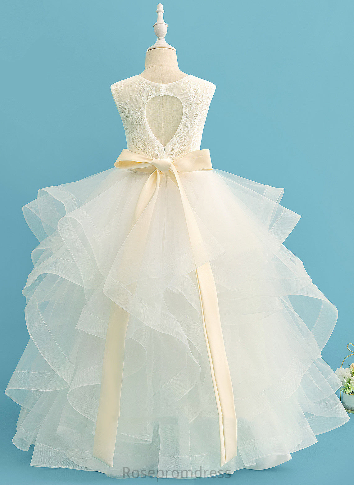 Bow(s) (Detachable sash) Girl Scoop With - Flower Girl Dresses Dress Kyra Neck Satin/Tulle/Lace Floor-length Ball-Gown/Princess Sleeveless Flower