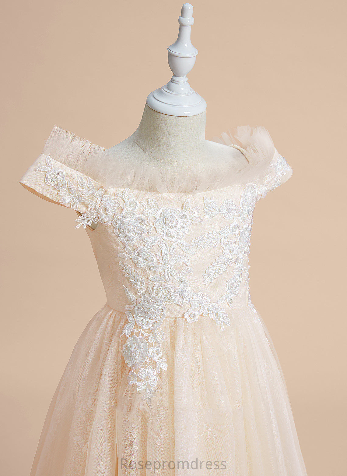 Flower Flower Girl Dresses Tulle Knee-length - Off-the-Shoulder Sleeveless Madelyn Girl A-Line With Dress Lace