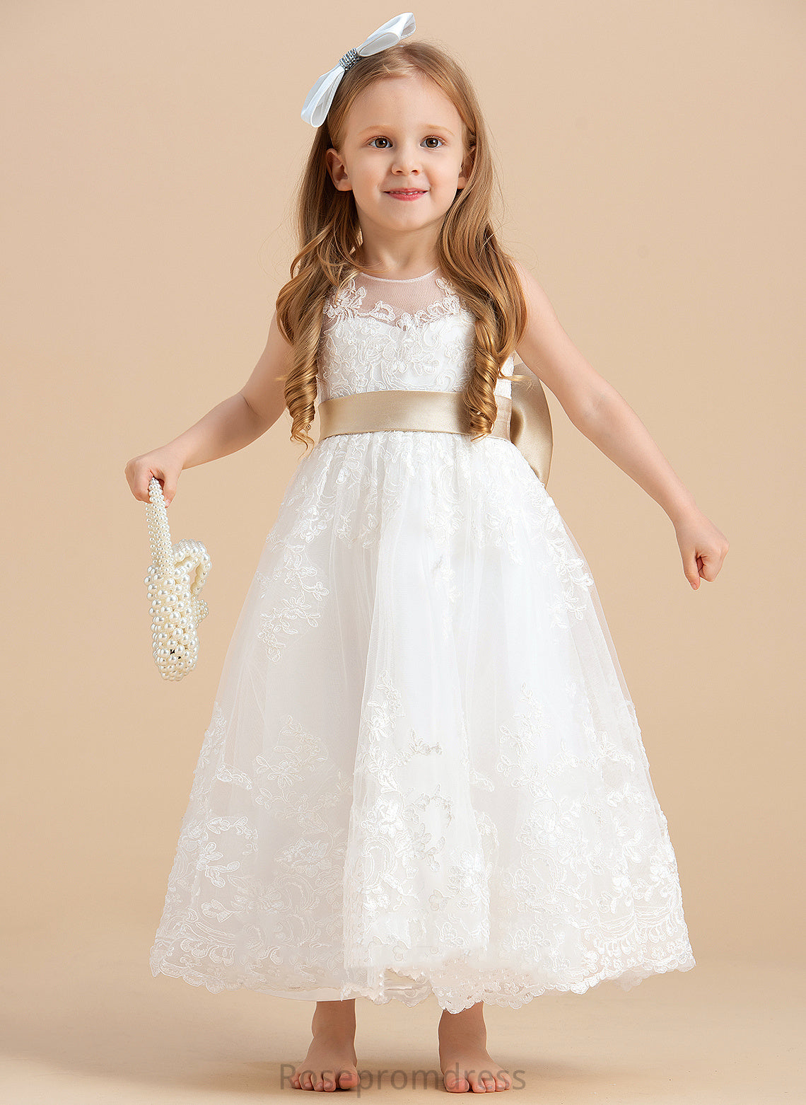 Dress Flower Satin/Tulle/Lace Scoop Tori Flower Girl Dresses Ankle-length Neck Sash/Bow(s) - Girl With A-Line/Princess Sleeveless