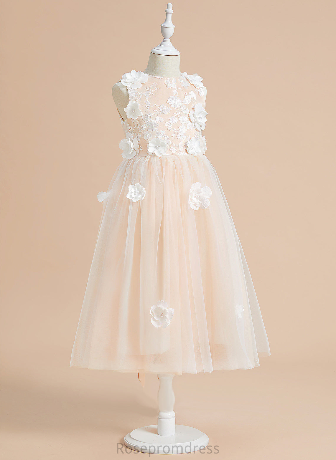 With Rory Flower Girl Dresses Flower(s)/Bow(s) Flower Tea-length - Tulle Scoop Girl Dress Sleeveless Neck A-Line