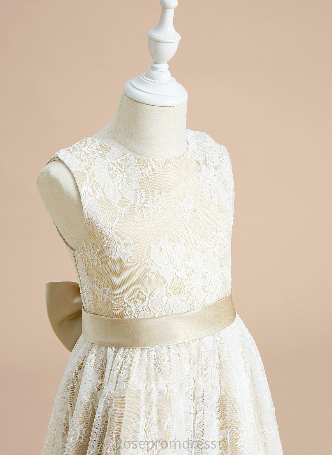 With Bow(s) Girl Neck Flower Dress Sal A-Line Flower Girl Dresses Tea-length Sleeveless Scoop Satin/Lace