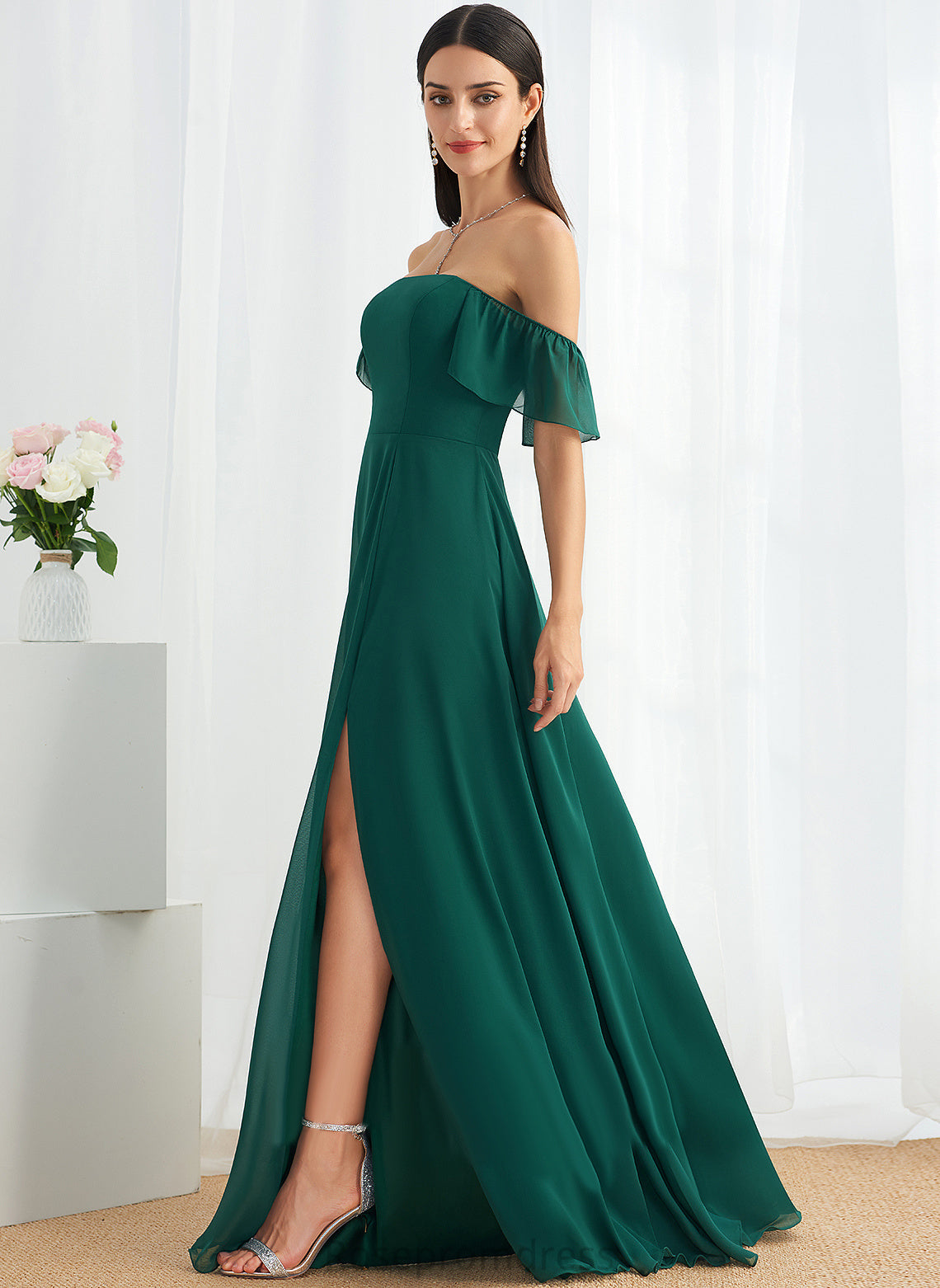 Embellishment Neckline Length Fabric A-Line Silhouette Off-the-Shoulder Floor-Length SplitFront Millie Floor Length Sleeveless Bridesmaid Dresses