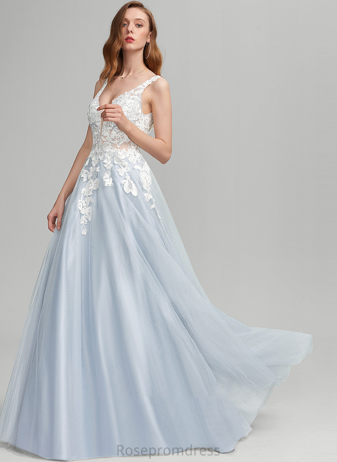 Kay V-neck Ball-Gown/Princess Tulle Prom Dresses Floor-Length