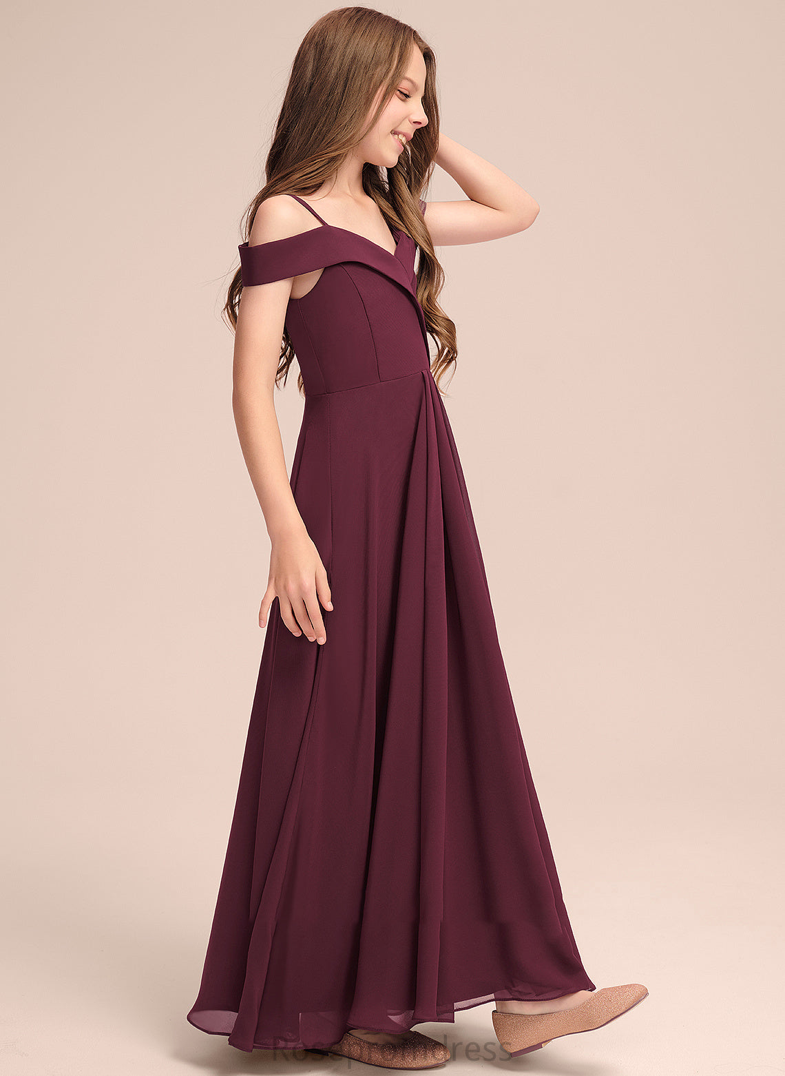 Floor-Length Junior Bridesmaid Dresses Off-the-Shoulder Patti A-Line Chiffon