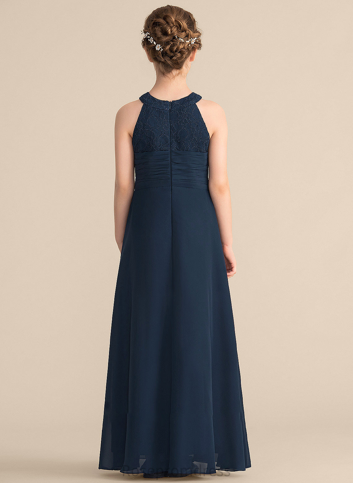 With Floor-Length Neck Adison Scoop Junior Bridesmaid Dresses Chiffon Lace Beading Ruffle A-Line