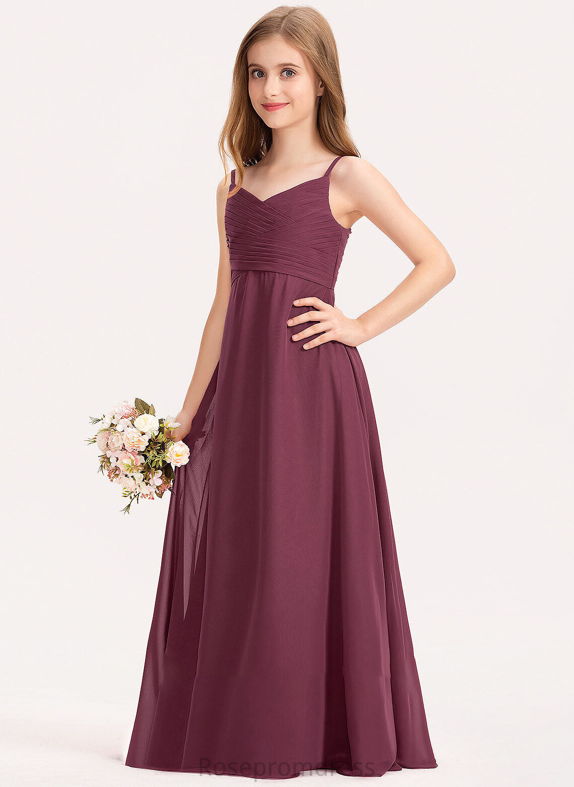 Junior Bridesmaid Dresses Chiffon A-Line Sweetheart Floor-Length With Ruffle Eliana