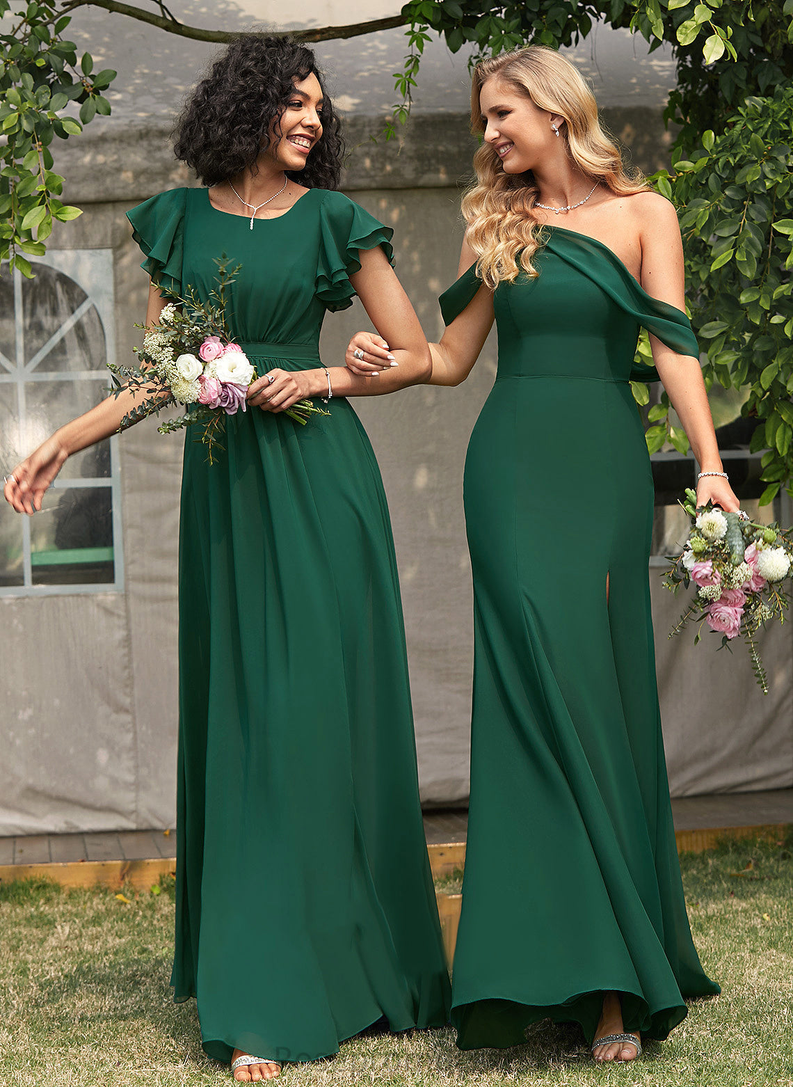 Trumpet/Mermaid Length Floor-Length SplitFront One-Shoulder Fabric Embellishment Silhouette Neckline Karissa A-Line/Princess Sleeveless Bridesmaid Dresses