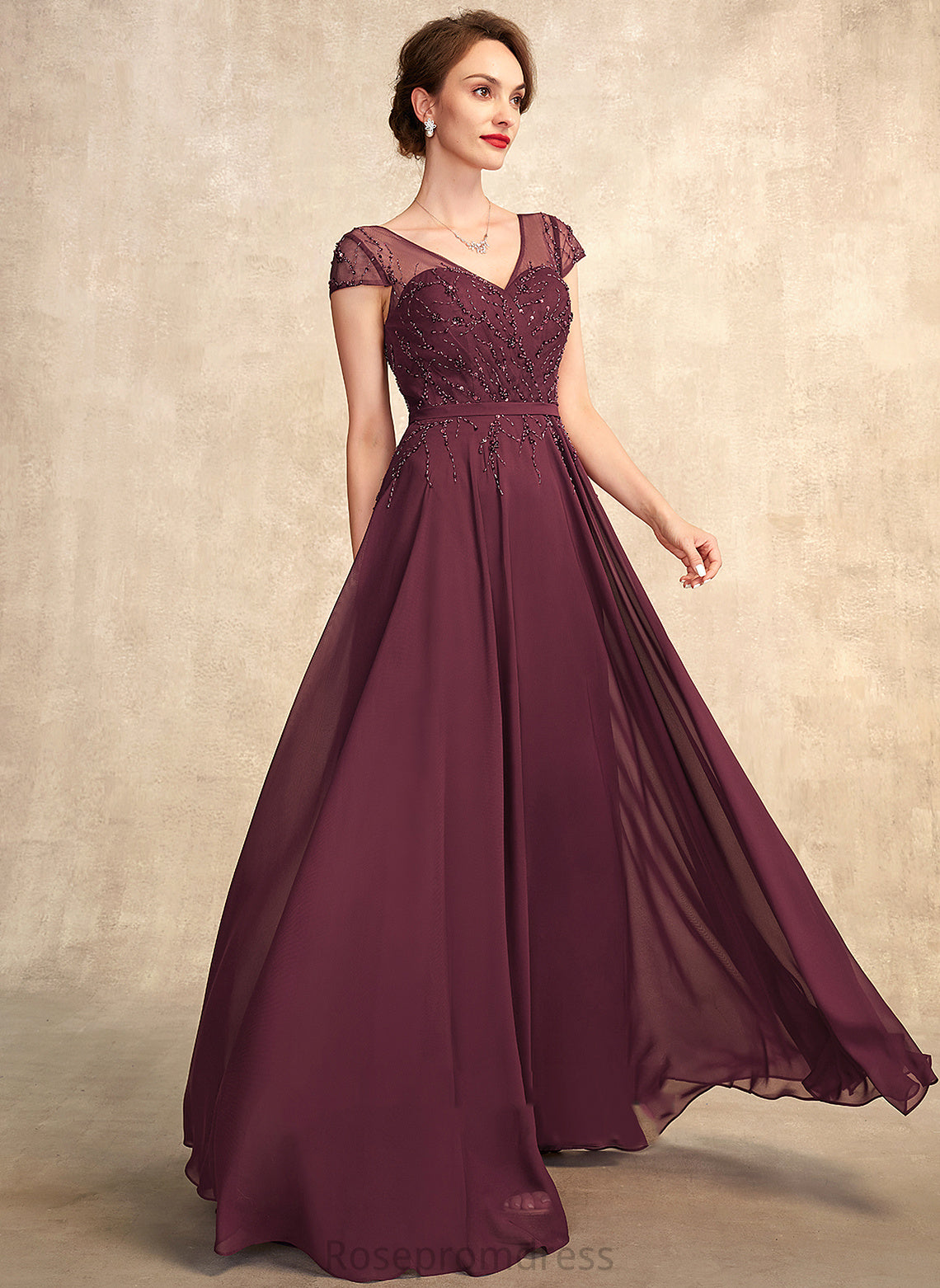 the of Mother Beading A-Line Sequins V-neck Dress Chiffon Mother of the Bride Dresses With Bride Floor-Length Amelia