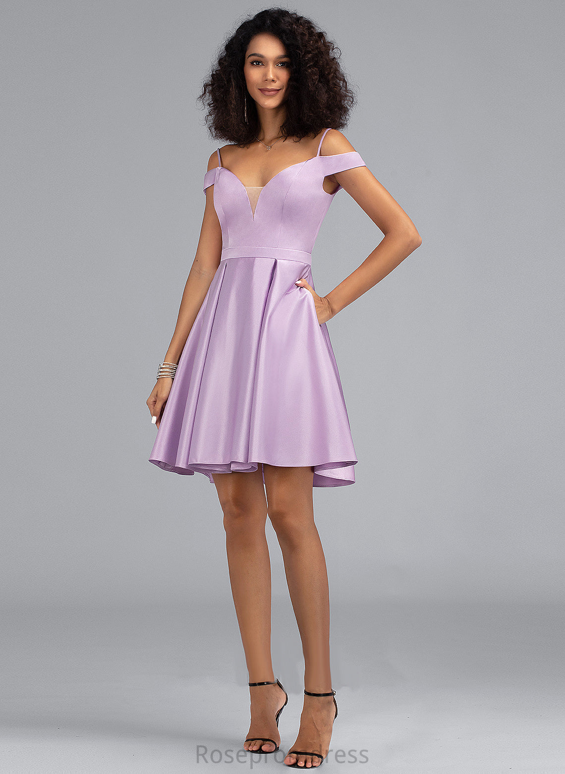 With Short/Mini Pockets Off-the-Shoulder Homecoming A-Line Homecoming Dresses Dress Satin Jaida Bow(s)