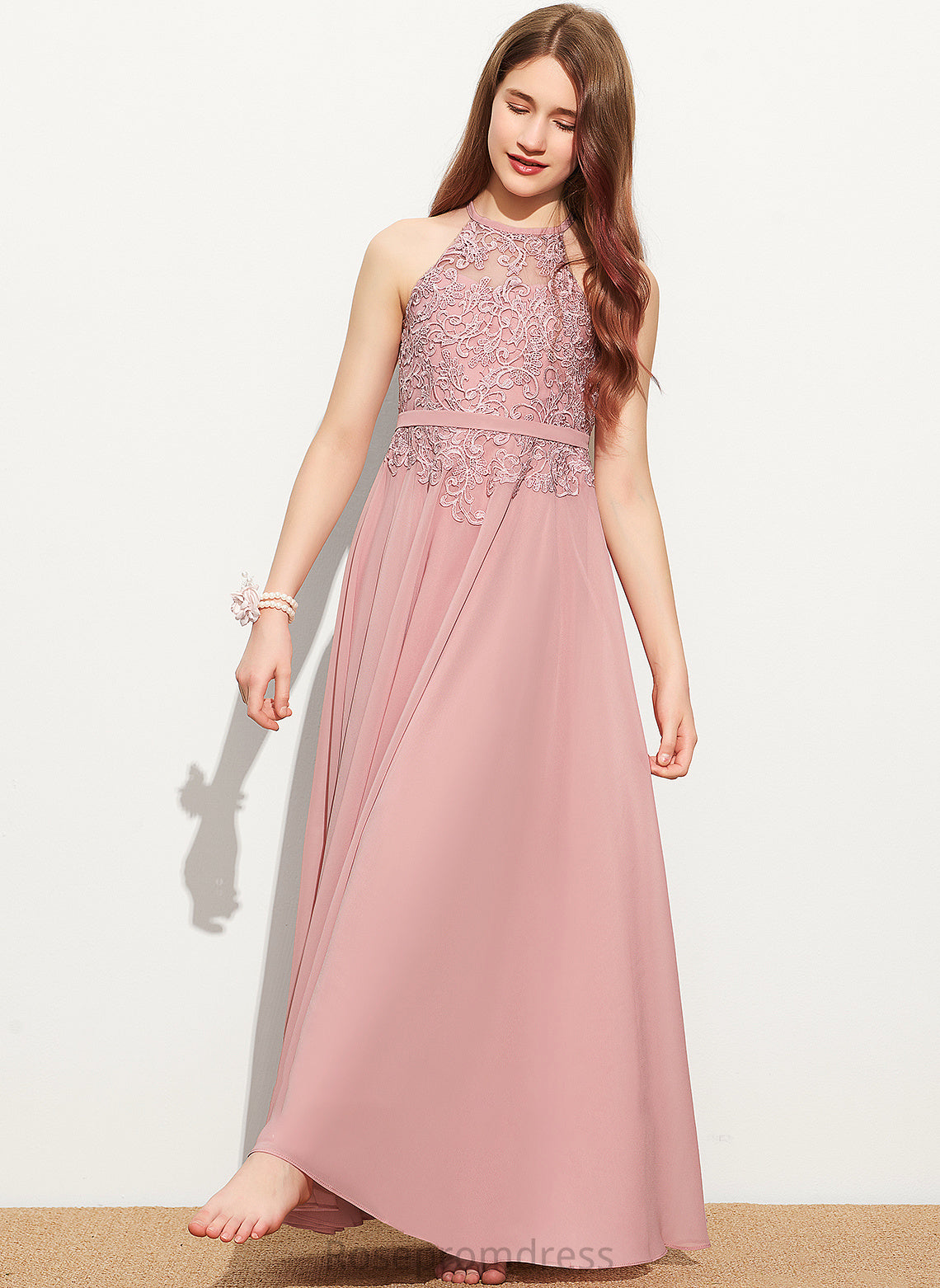 Junior Bridesmaid Dresses Floor-Length Hanna Chiffon Scoop Neck Lace A-Line