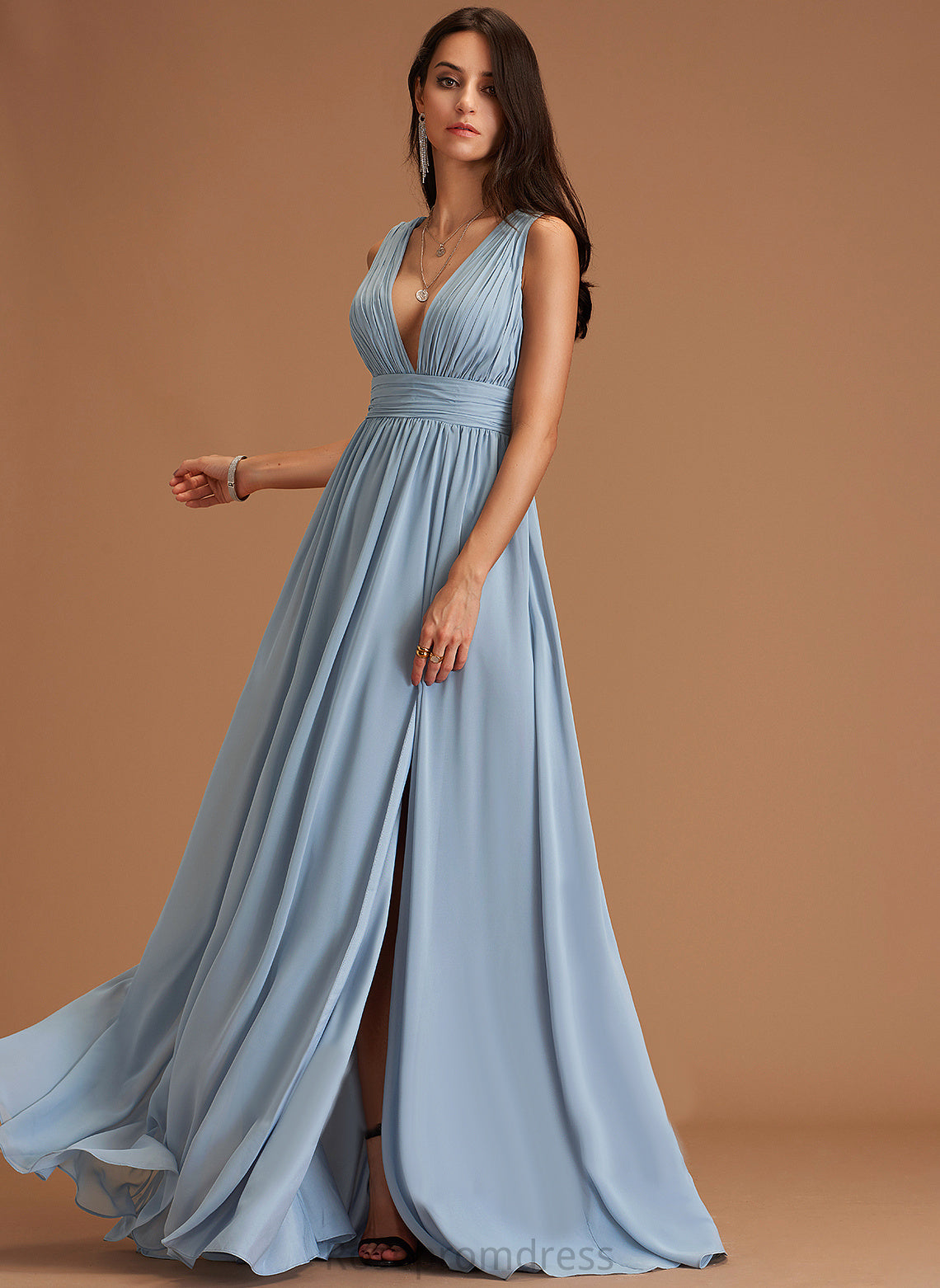 Length Fabric Neckline Pleated A-Line Embellishment V-neck Floor-Length Silhouette Chasity Spaghetti Staps A-Line/Princess Bridesmaid Dresses