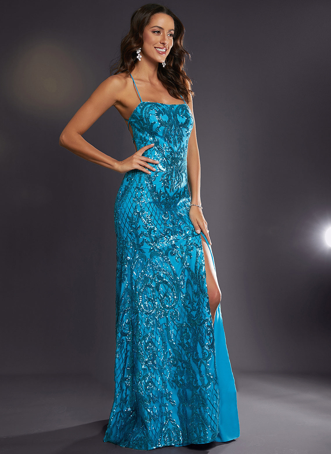 With Square Floor-Length Prom Dresses Sequined Sequins Sheath/Column Willa