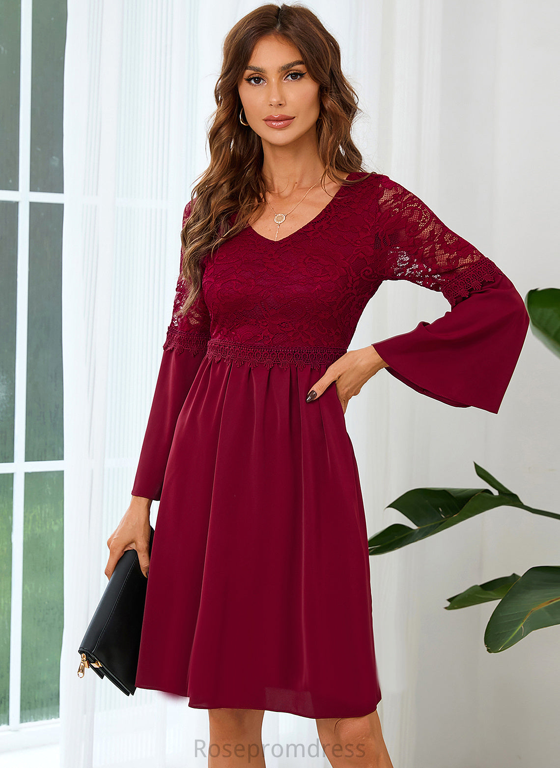 A-line Sleeves Elegant Dresses V-Neck Club Dresses Lace Long Lace Mini Tatiana