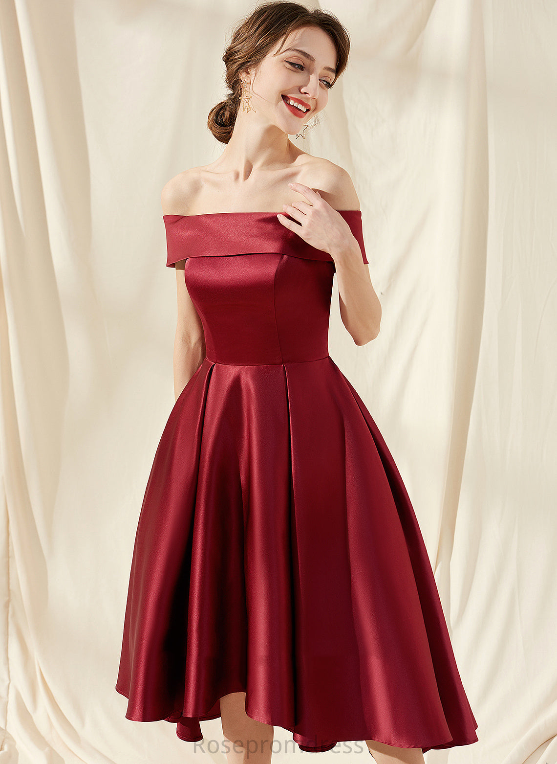 Cocktail Dresses Melanie Satin Pockets Cocktail Asymmetrical With A-Line Dress Off-the-Shoulder