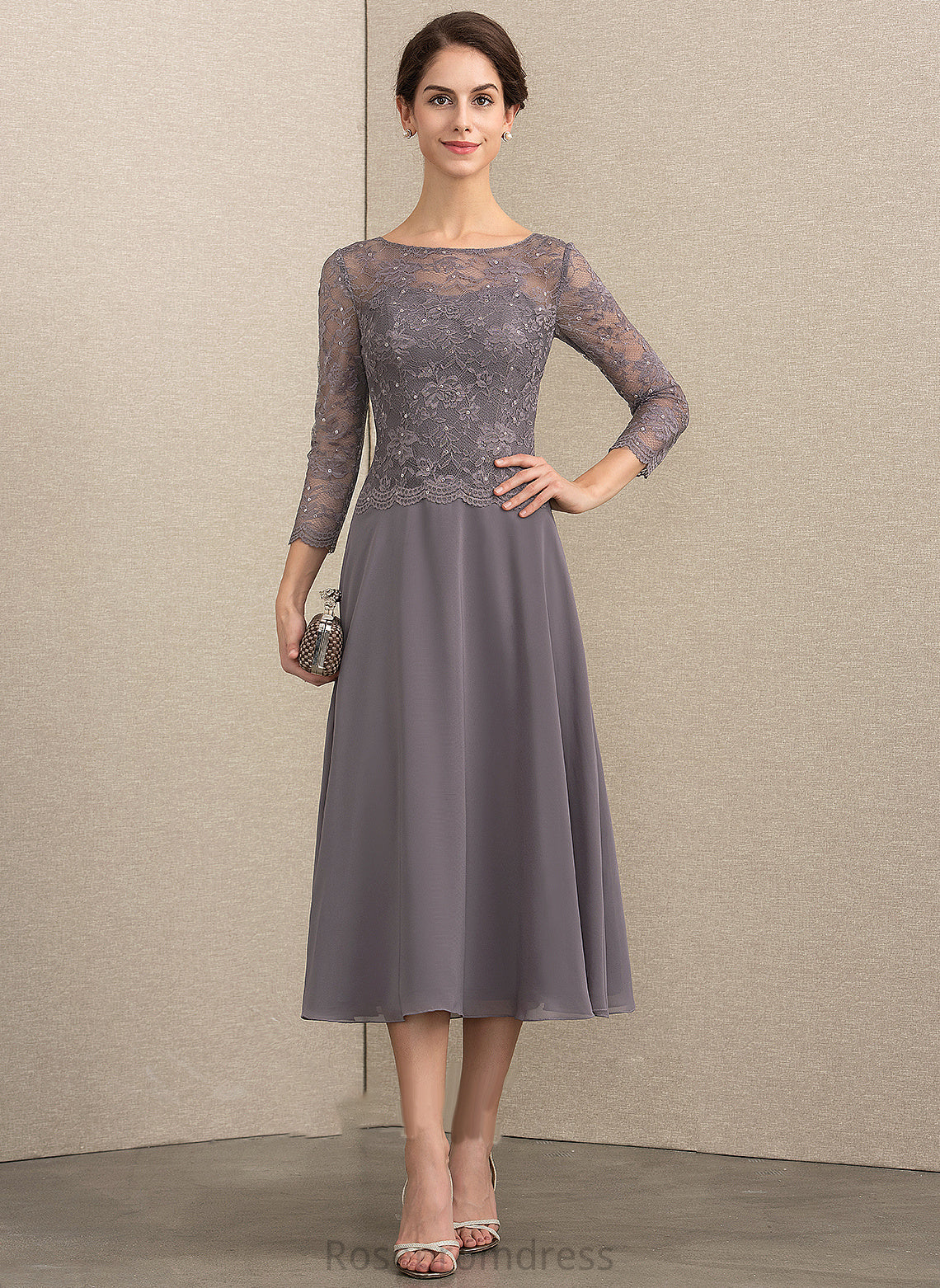 Mother of the Bride Dresses Scoop Mother A-Line With Tea-Length Neck the of Bride Sequins Dress Chiffon Neveah Lace