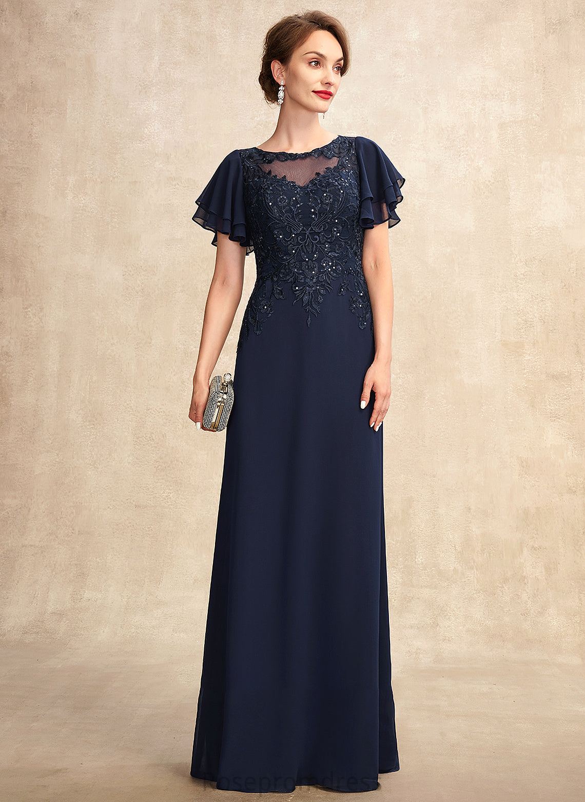 Scoop Sequins Dress of Paloma the Floor-Length Mother A-Line Chiffon Mother of the Bride Dresses Bride With Lace Neck