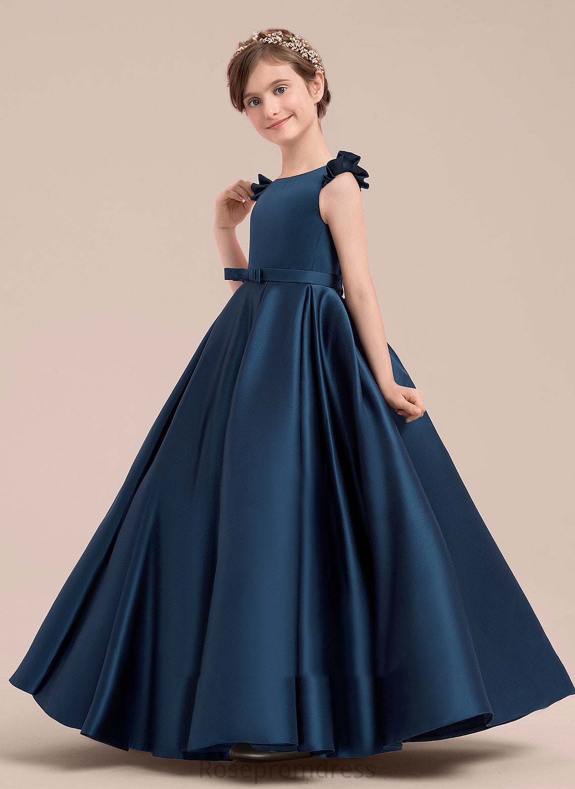 Flower Gown Dress Satin Ball Shyanne Girl With Scoop Flower Girl Dresses Sleeveless Floor-length - Bow(s) Neck