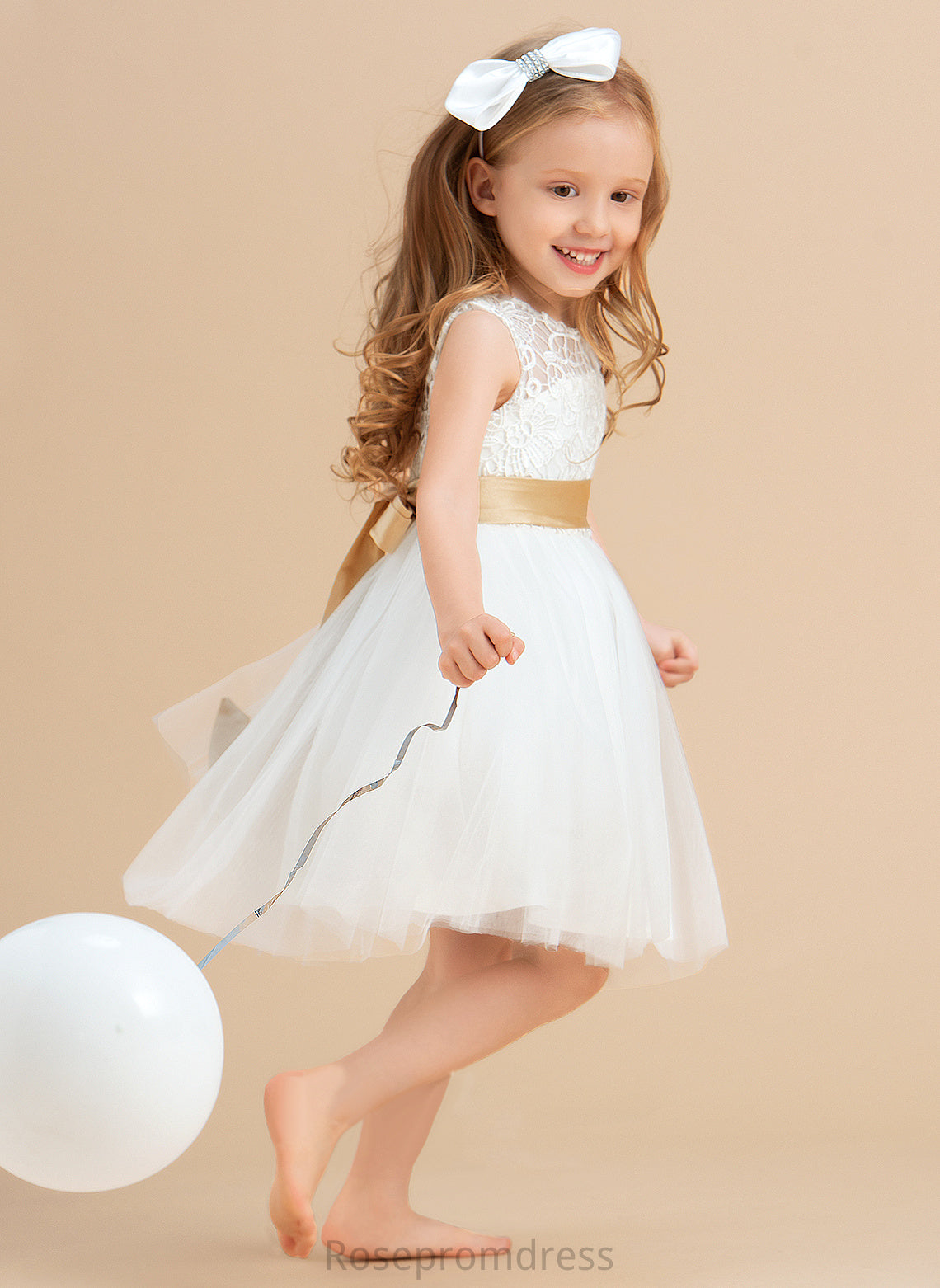 Dress Satin/Tulle/Lace Sash/Bow(s)/Back Knee-length Hole With Sleeveless Flower Girl Dresses Flower A-Line Neck Girl - Setlla Scoop