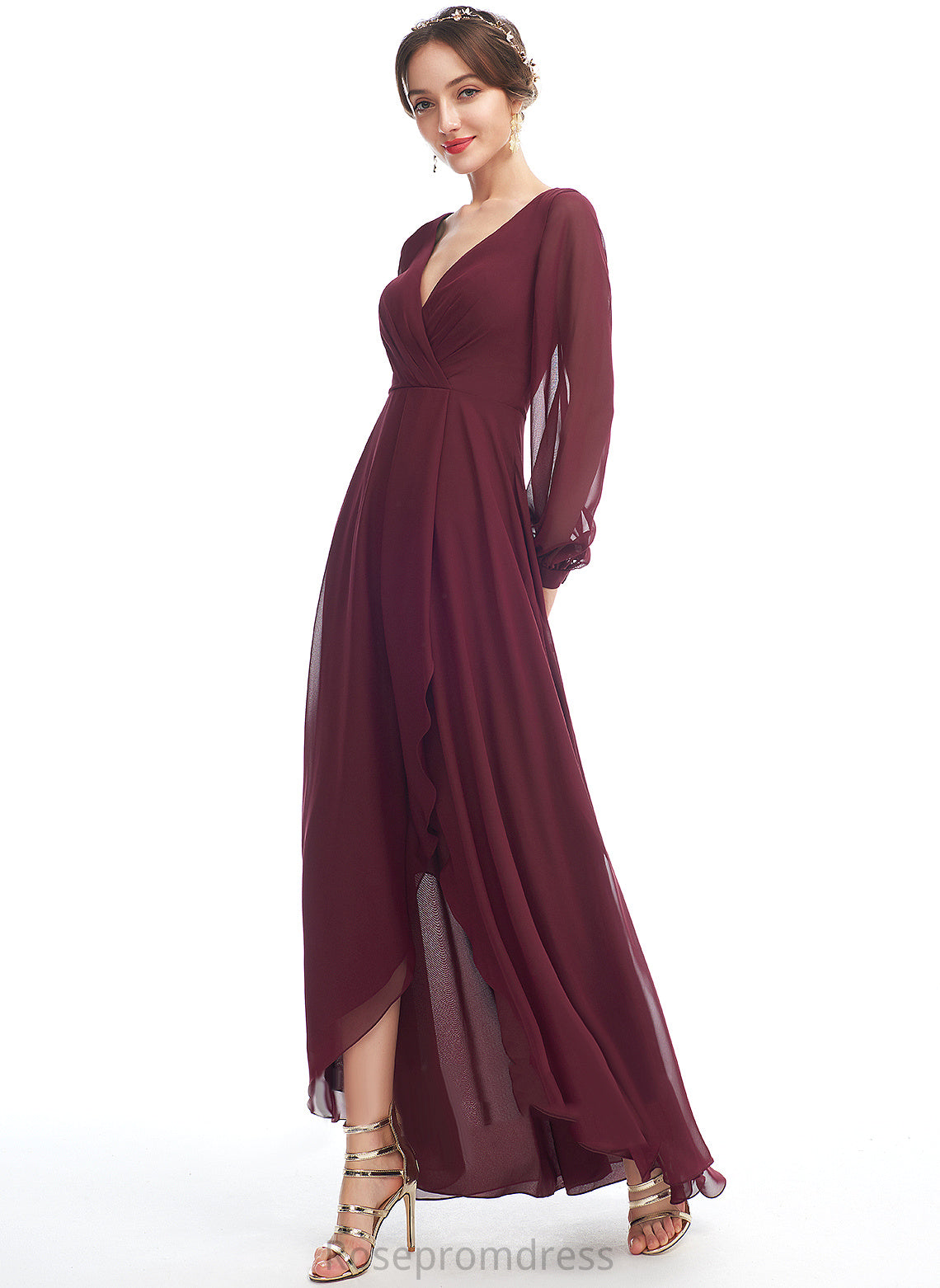 Kiera With A-Line Asymmetrical Ruffle Cocktail Cocktail Dresses Dress Chiffon V-neck