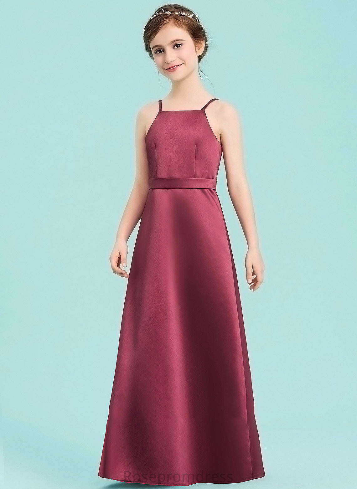 Junior Bridesmaid Dresses Bow(s) Neckline A-Line Square Riley With Floor-Length Satin