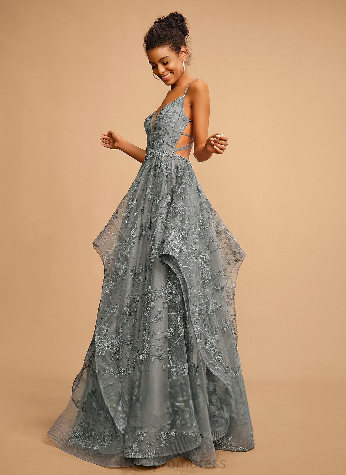 Prom Dresses Ball-Gown/Princess V-neck Floor-Length Lindsey Tulle Lace