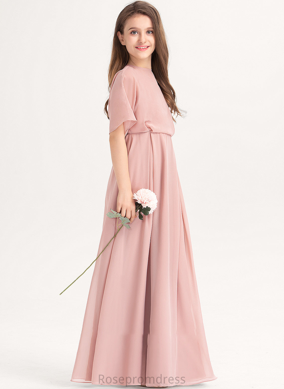 Gillian Neck Floor-Length Junior Bridesmaid Dresses Scoop A-Line Chiffon