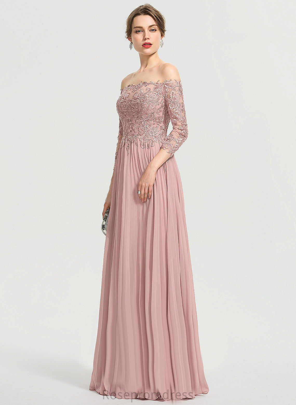 Linda Lace Off-the-Shoulder Pleated With Sequins Chiffon Prom Dresses Ball-Gown/Princess Floor-Length