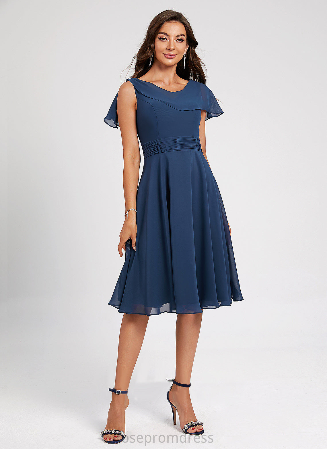 Chiffon Cocktail A-Line Cocktail Dresses With Amy Knee-Length Neck Pleated Ruffle Scoop Dress