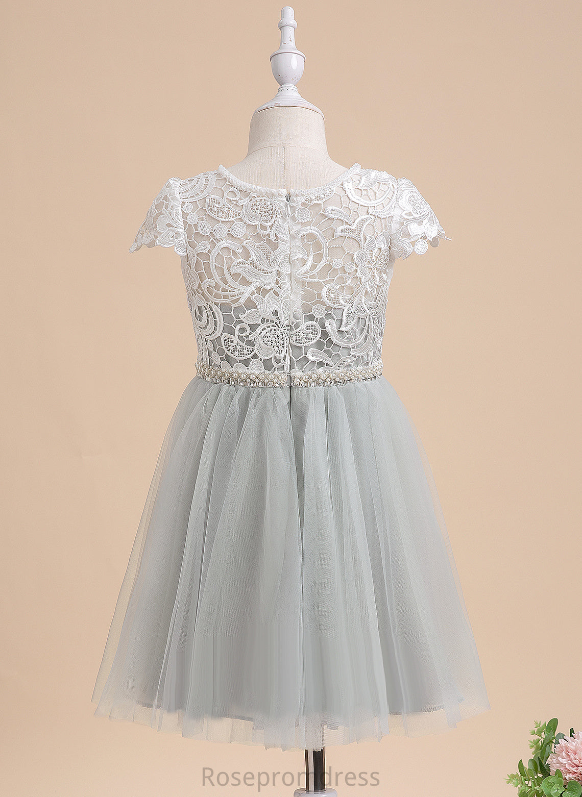 Short Carlie With Flower Sleeves A-Line Knee-length - Neck Dress Lace/Beading/Sequins Tulle Girl Flower Girl Dresses Scalloped