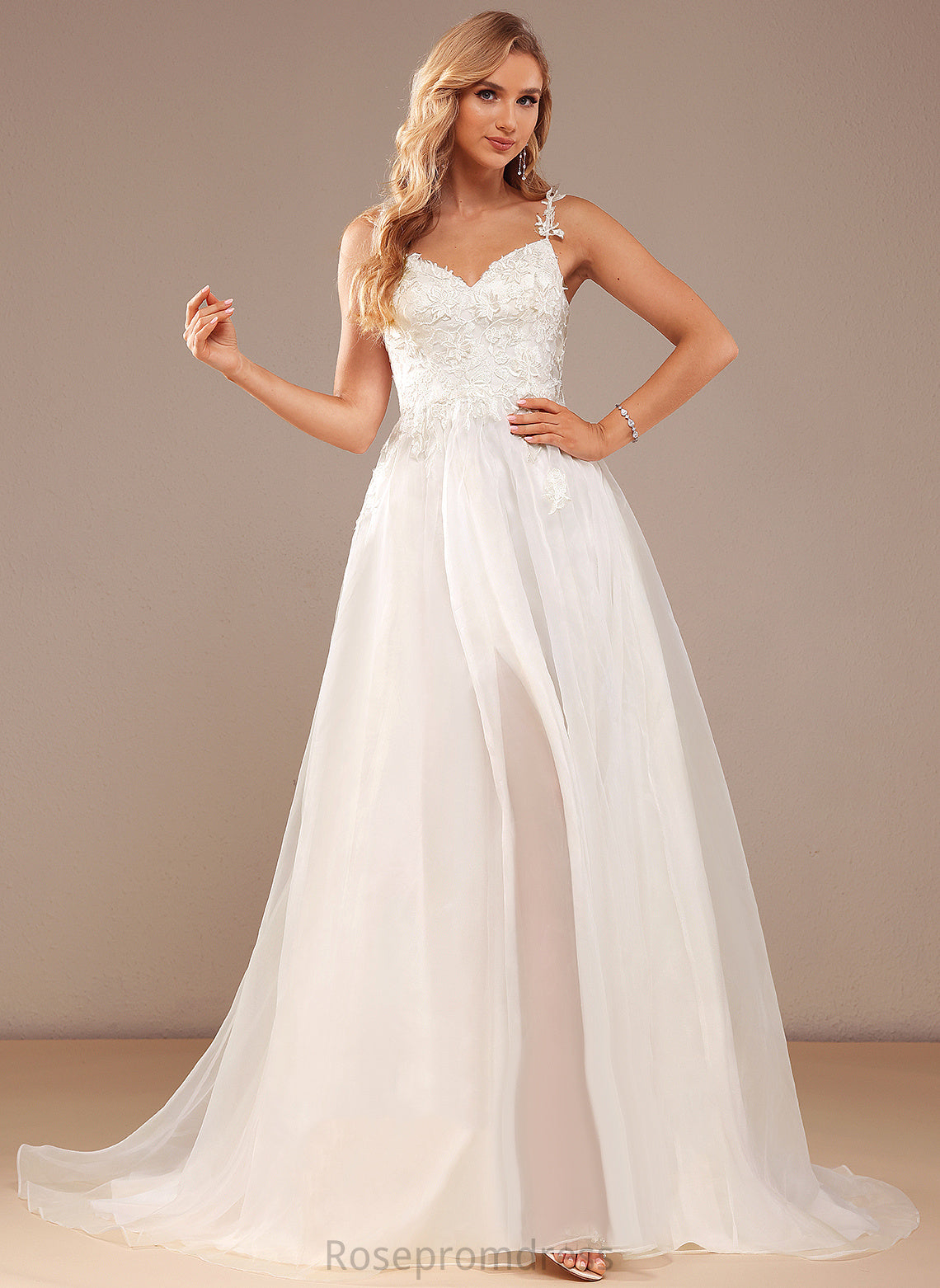 With Lace Ball-Gown/Princess Wedding Court Train Split Dress V-neck Organza Wedding Dresses Lace Front Amy