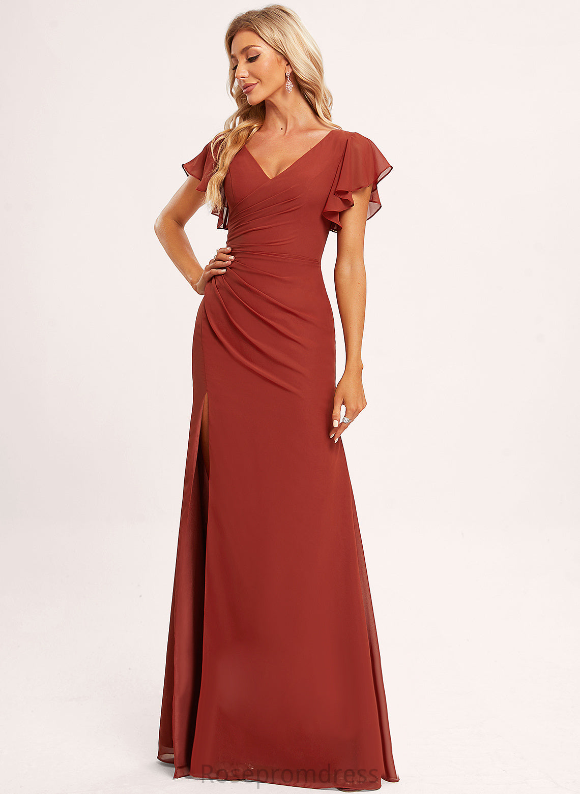 Floor-Length A-line Fabric Straps&Sleeves Silhouette V-Neck Length Neckline Jess A-Line/Princess Empire Waist Half Sleeves Bridesmaid Dresses