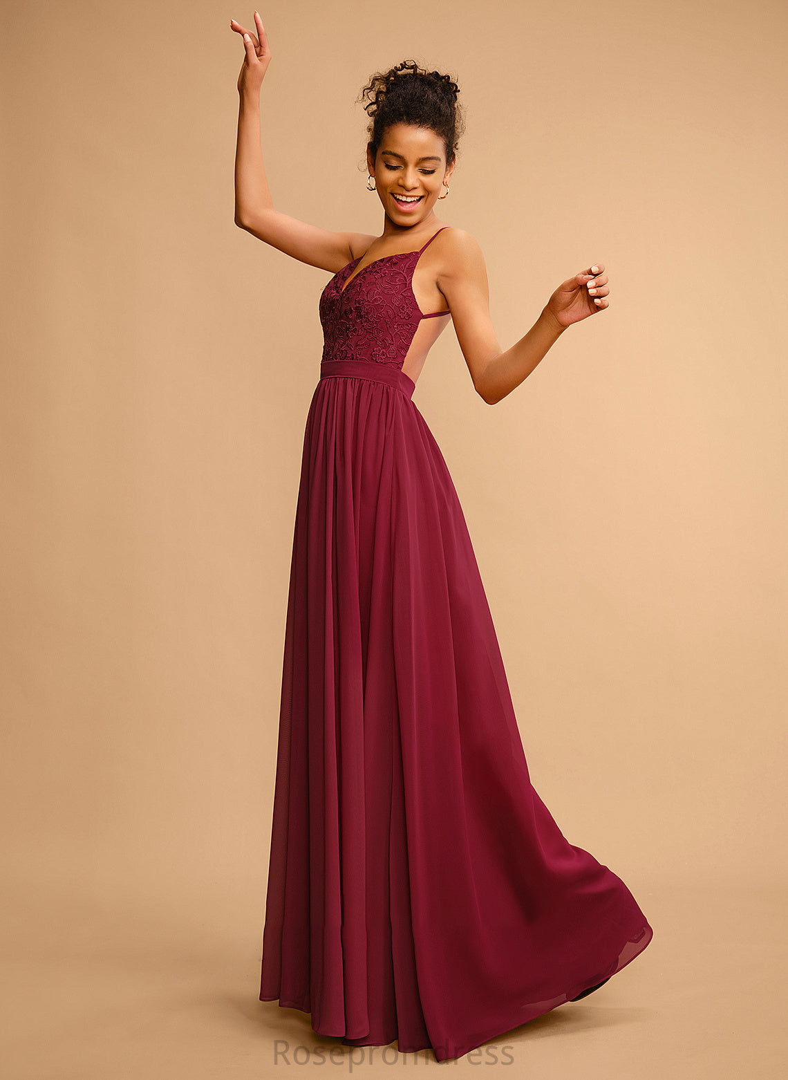 Floor-Length Chiffon With Prom Dresses Lace V-neck A-Line Winifred