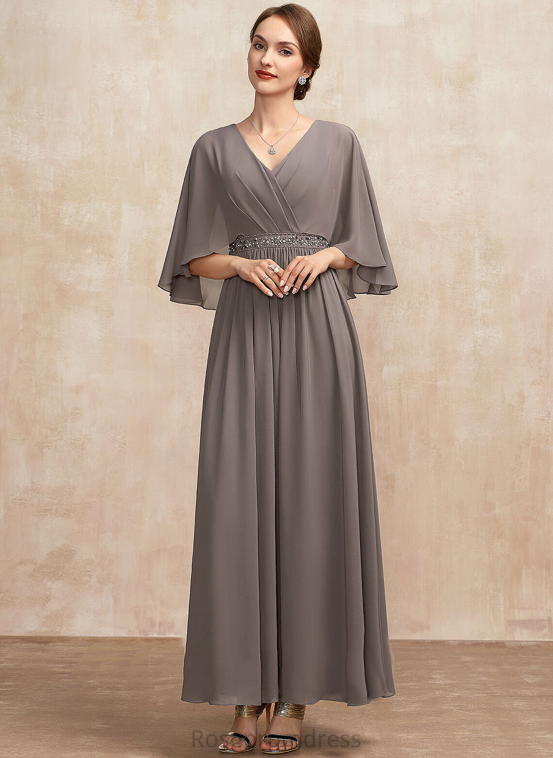 Mother Dress the V-neck Ankle-Length A-Line Bride Mother of the Bride Dresses Ruffle of Beading With Chiffon Adyson