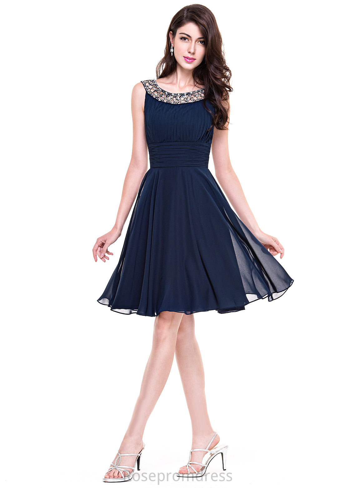 Beading Gianna Scoop A-Line Knee-Length Ruffle Cocktail Dresses Chiffon With Cocktail Neck Dress