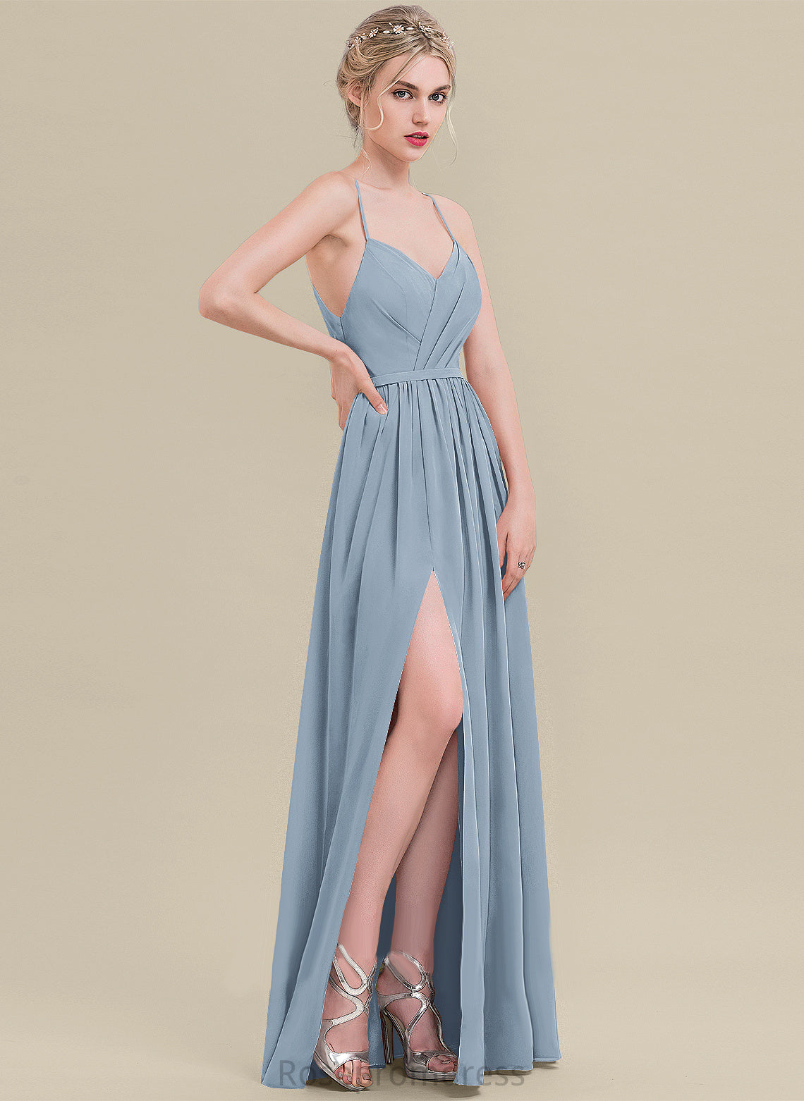 Pleated A-Line Length Floor-Length Neckline Fabric Silhouette V-neck Embellishment Olivia Bridesmaid Dresses