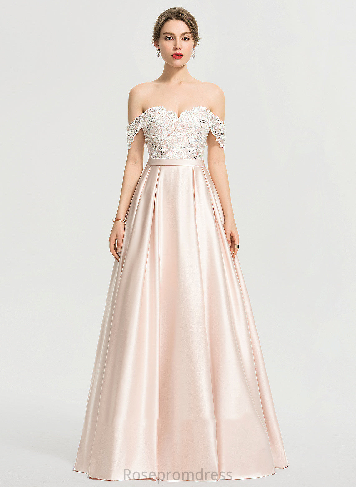 Floor-Length Lace With Dress Wedding Rayna Off-the-Shoulder Sequins Ball-Gown/Princess Satin Wedding Dresses