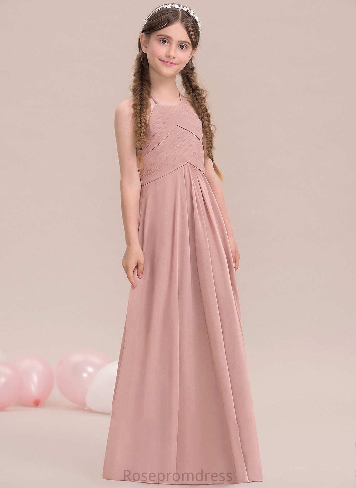 With Chiffon Floor-Length Ruffle Macie Junior Bridesmaid Dresses A-Line Scoop Neck