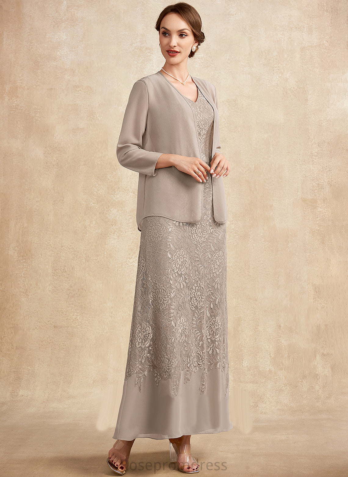 Bride Dress the Mother of the Bride Dresses Dayana Mother Chiffon V-neck of A-Line Ankle-Length Lace