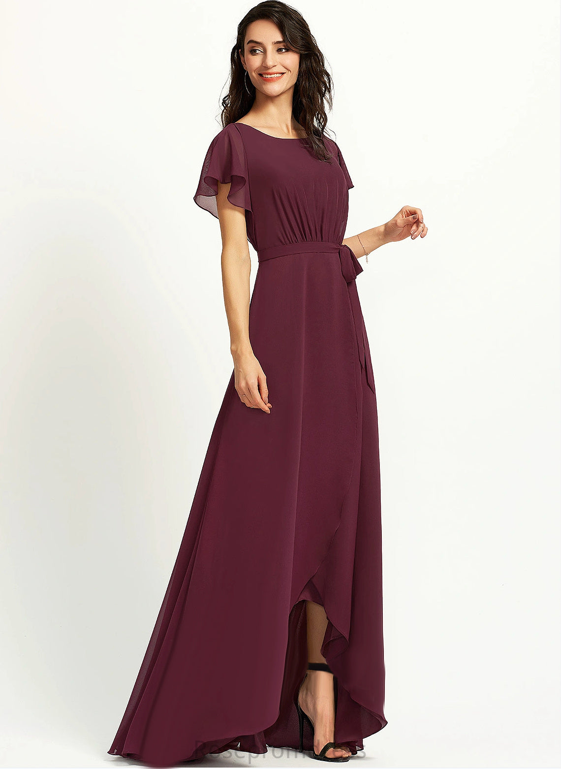 Straps&Sleeves A-line Scoop Asymmetrical Silhouette Neckline Length Fabric Mavis Bridesmaid Dresses