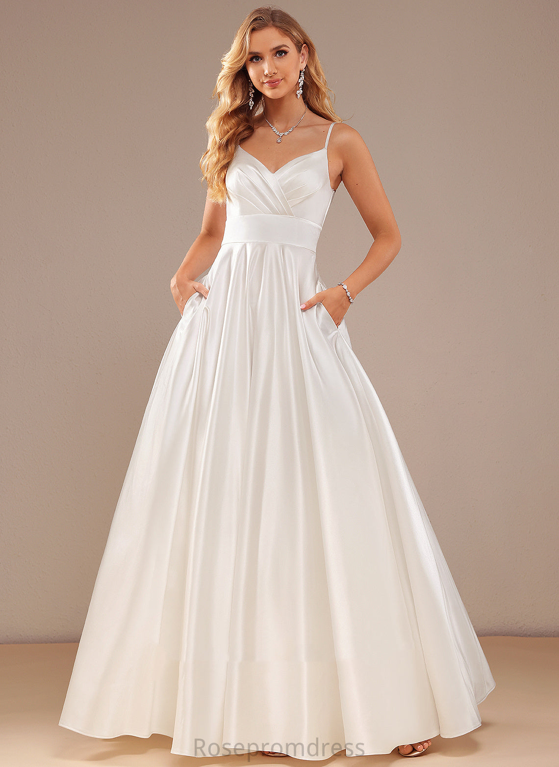 Lilian Dress Wedding Dresses V-neck Floor-Length Satin Ball-Gown/Princess Pockets With Wedding