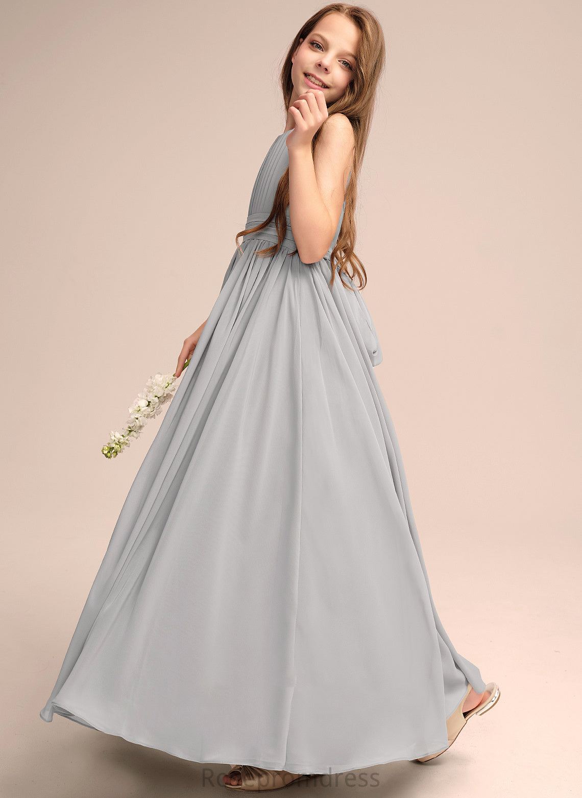 Scoop Haylee Chiffon Floor-Length Neck With Ruffle A-Line Bow(s) Junior Bridesmaid Dresses