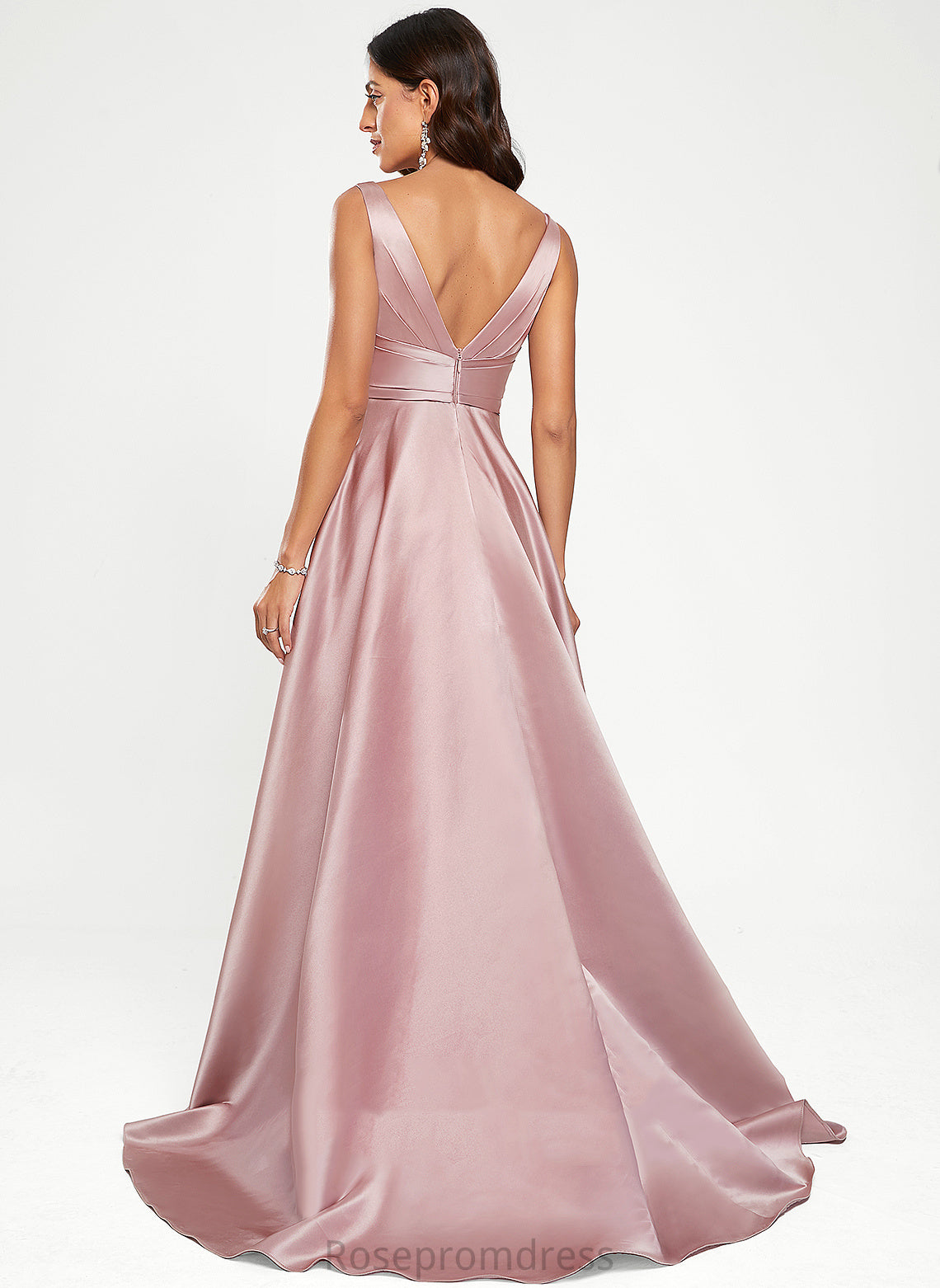 Sweep Prom Dresses Train V-neck A-Line Addisyn Satin