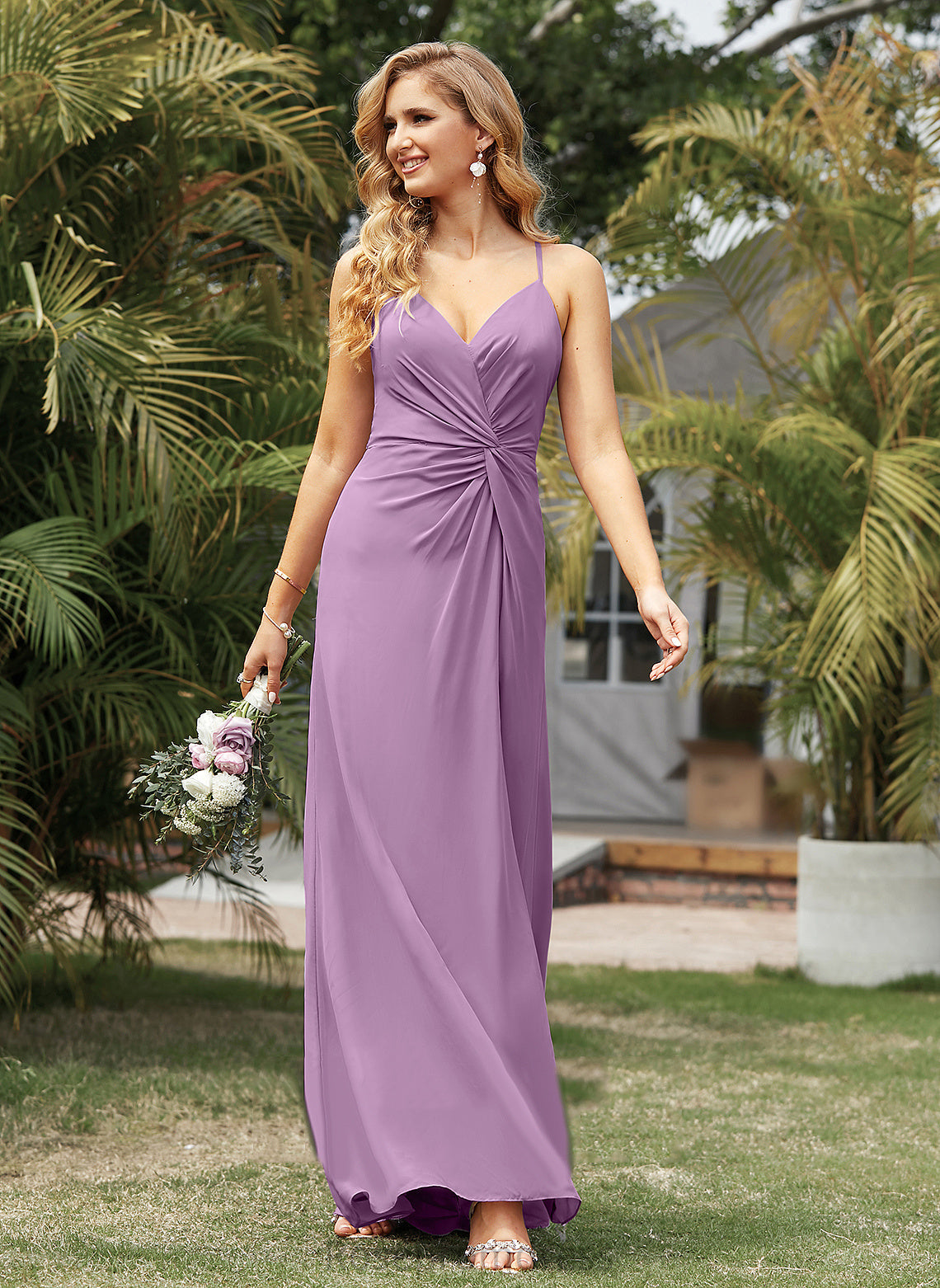 Straps&Sleeves A-line Neckline Length Silhouette Fabric Floor-Length V-Neck Lindsey Floor Length Sleeveless Natural Waist Bridesmaid Dresses