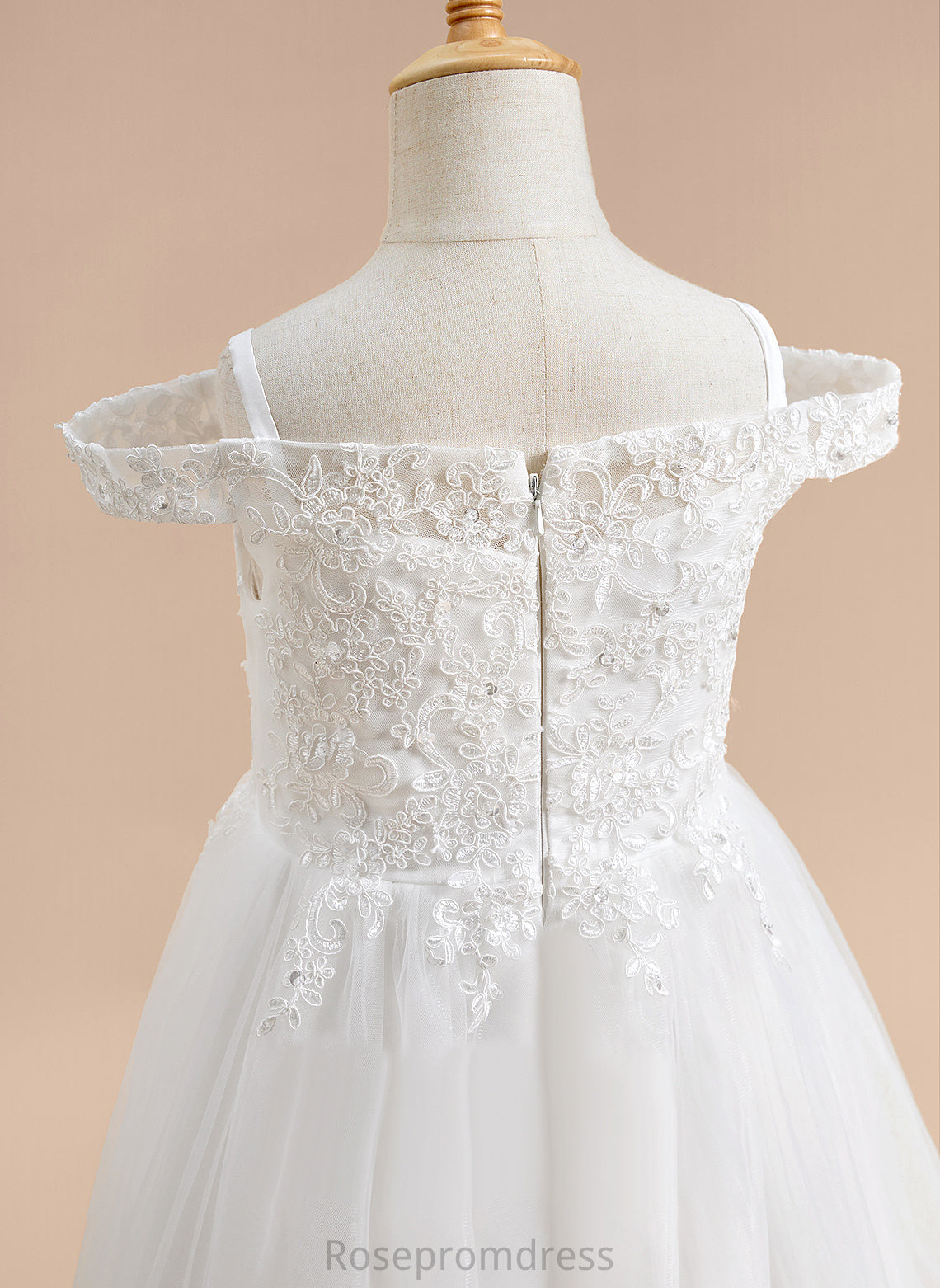 Flower Off-the-Shoulder Lace A-Line Flower Girl Dresses Tulle Girl Dress - With Tea-length Sleeveless Caitlin