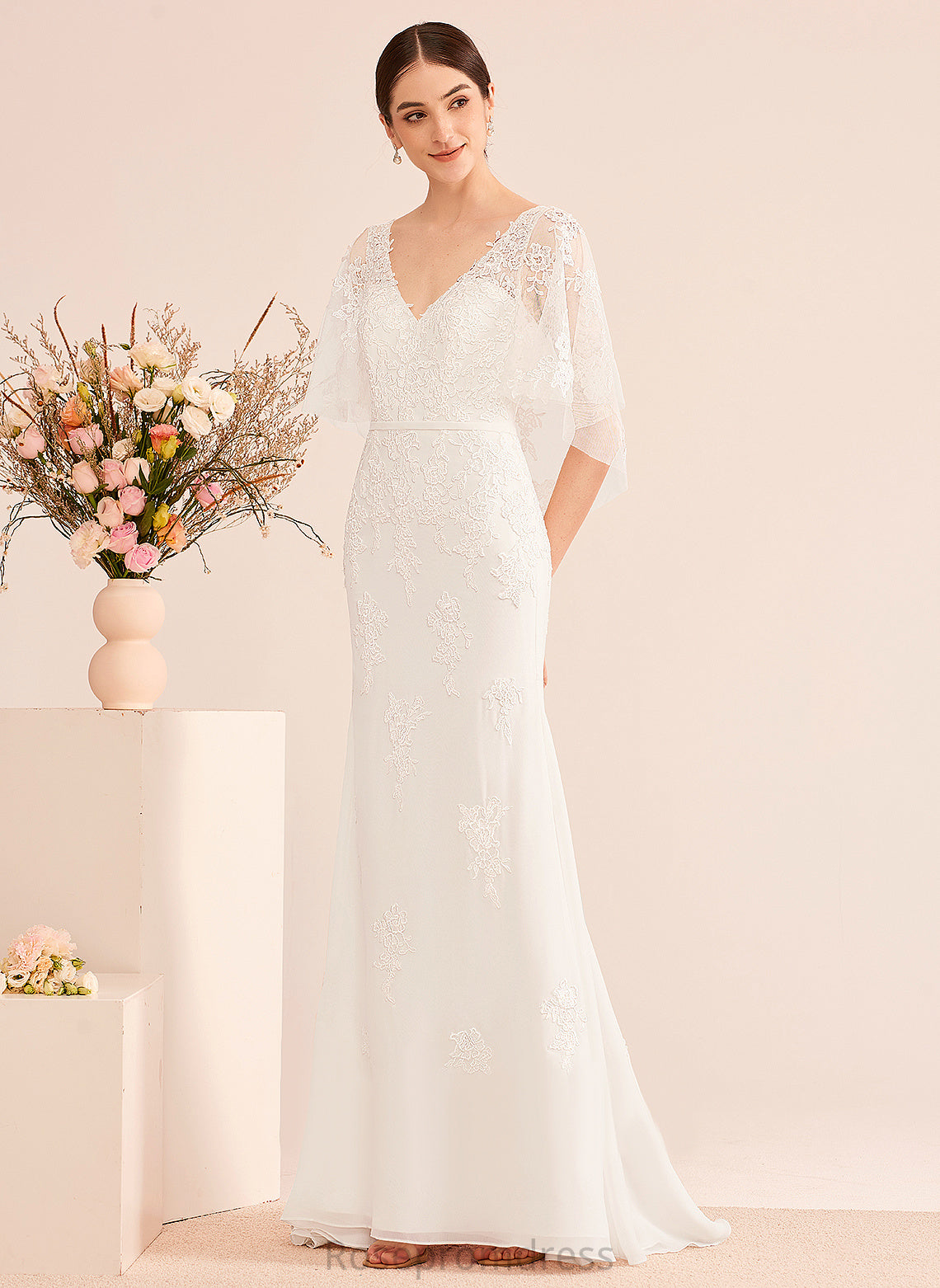 Wedding Train Trumpet/Mermaid Lace With Court Sash Wedding Dresses Anastasia V-neck Dress Chiffon