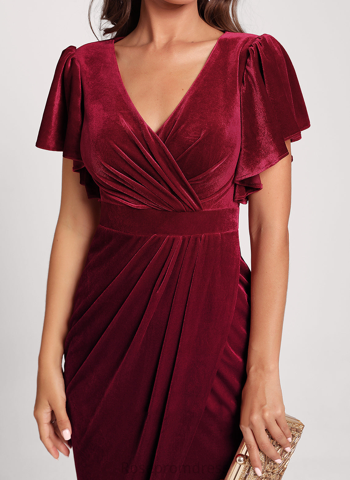 Dress Izabelle Club Dresses Velvet Cocktail V-neck Bodycon Tea-Length