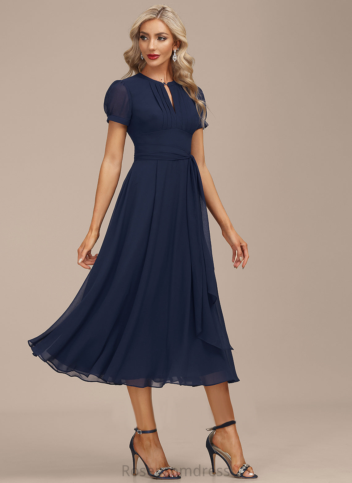 Cocktail Chiffon Cocktail Dresses Tea-Length Brynlee Dress With Neck A-Line Ruffle Scoop